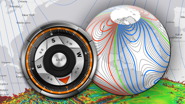 The WMM is a large-scale representation of Earth’s magnetic field. The blue and red lines indicate the positive and negative difference between where a compass points the compass direction and geographic North. Green lines indicate zero degrees of declination.